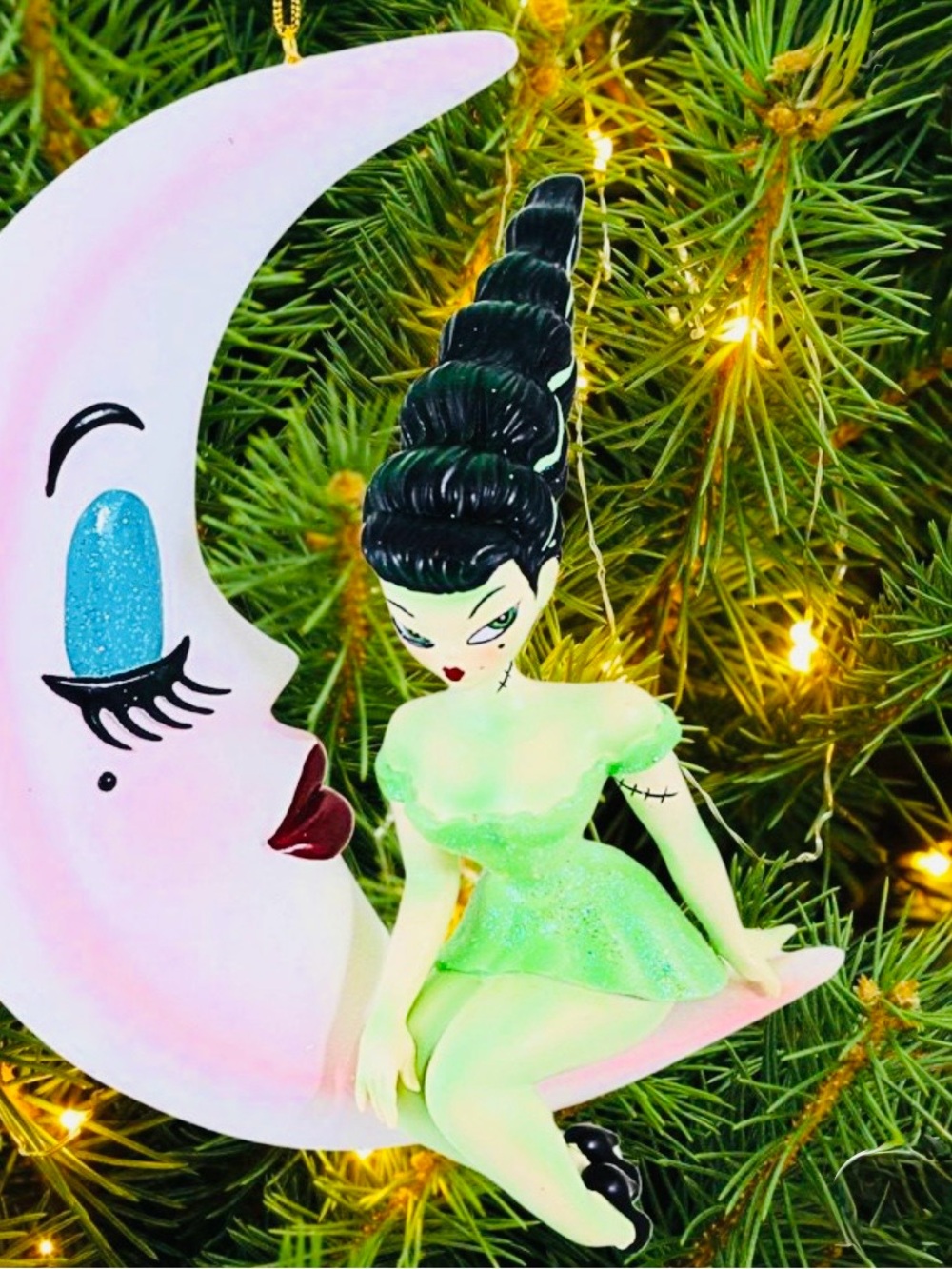 Whimsical Bride of Frankie on the moon with Pin up Moon Frankensteins